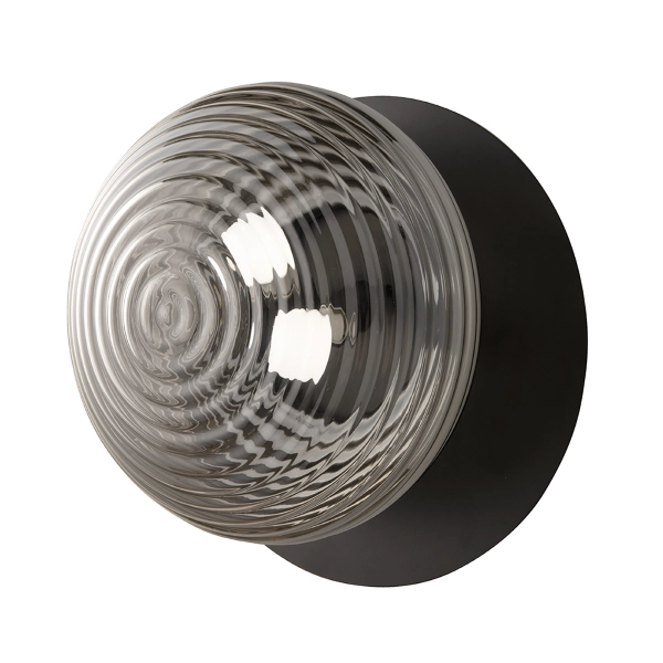 Lámpara de techo TONDO D46 cm con base de metal ahumado y difusor de cristal