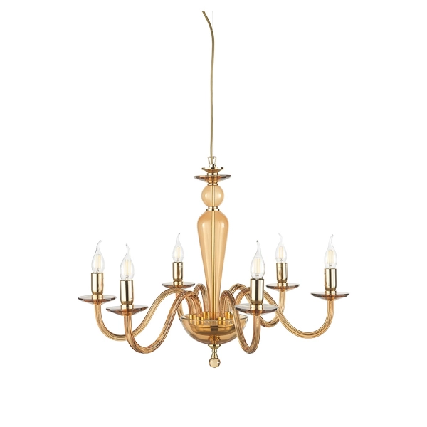 Lámpara de suspensión PAGANINI de 12 luces en vidrio hecho a mano ámbar D84 cm