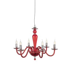 Lámpara de suspensión PAGANINI con 6 LUCES en vidrio RUBINO hecho a mano D70 cm