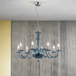 Lámpara de suspensión PAGANINI con 8 LUCES en vidrio trabajado a mano OCTANIO D84 cm