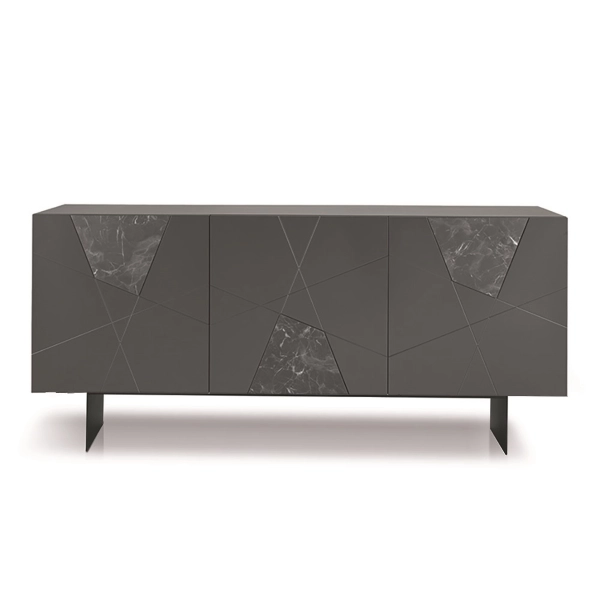 Aparador de madera de 180 cm con 3 puertas antracita y cristal de mármol - ADEL 2 pies