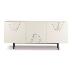 180 cm sideboard in white wood with 3 doors and marble glass - ADEL 2 feet