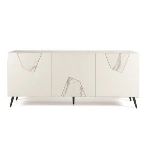 Buffet en bois 180 cm 3 portes blanc et verre marbré - ADEL 5 pieds