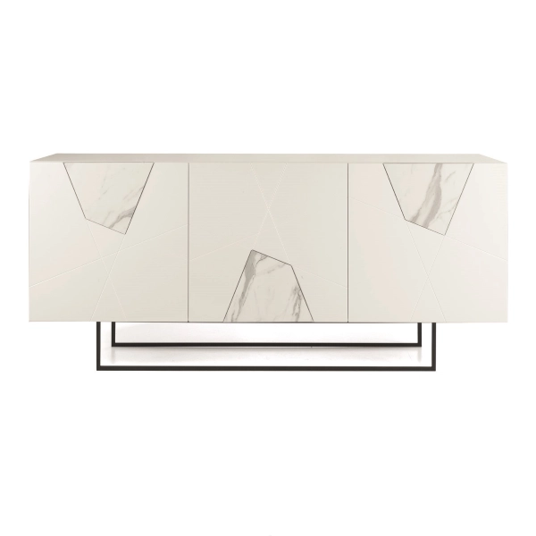 Aparador de 3 puertas en madera blanca y cristal efecto mármol 180 cm - ADEL