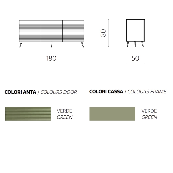 Buffet 180 cm en bois vert avec 3 portes - ARISA 5 pieds