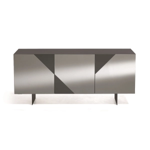 Buffet en bois 3 portes Miroir fumé Anthracite 2 pieds - ARTE 180