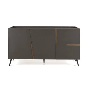 Buffet 160 cm en Bois Anthracite et Teck 3 portes - GIRONA 5 pieds