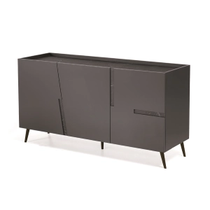 Buffet 160 cm en bois Anthracite avec 3 portes en marbre Noir - GIRONA 5 pieds