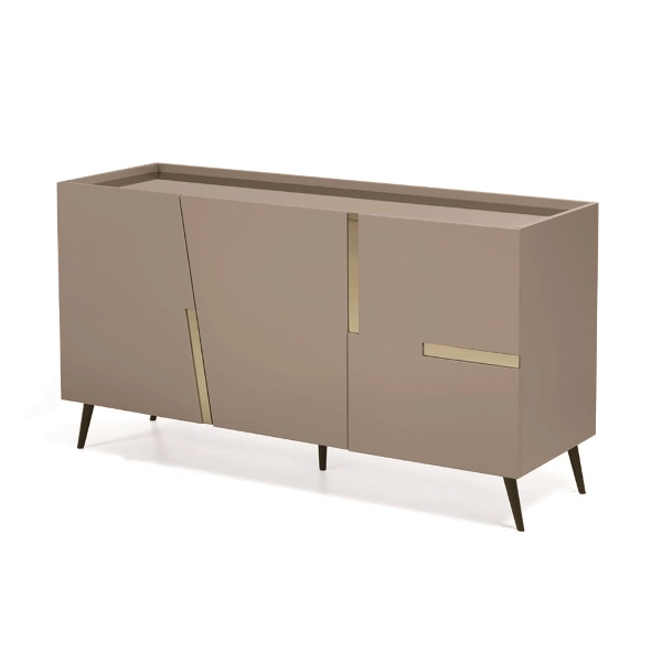 Aparador 160 cm en madera gris tórtola con 3 puertas espejo bronce - GIRONA 5 pies