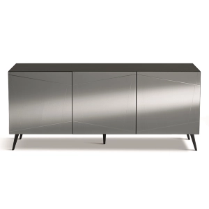 Buffet 180 cm en bois gris tourterelle avec 3 portes miroir bronze - ISIDE 5 pieds