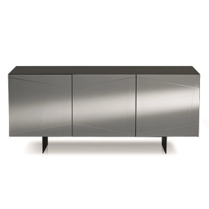 Buffet en bois 180 cm 3 portes Miroir fumé Anthracite - ISIDE 2 pieds