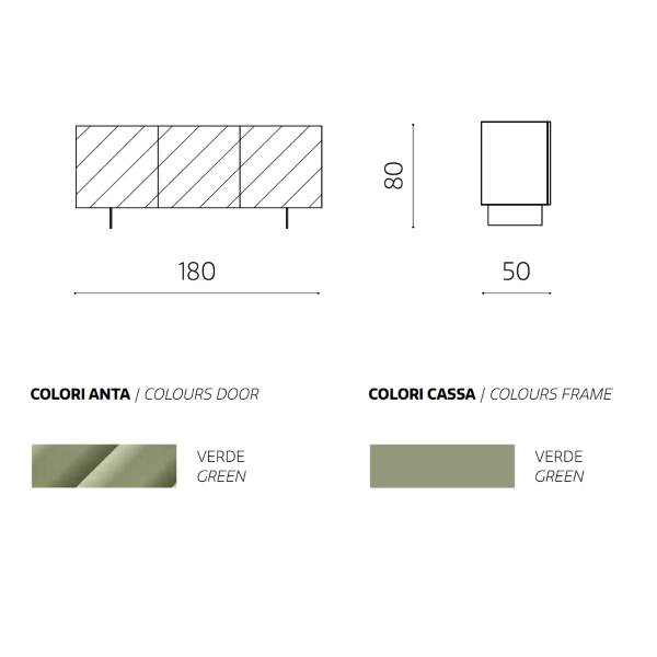 Aparador de madera 180 cm 3 puertas Verde 2 pies - KALLA
