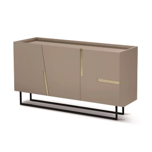Buffet en bois 160 cm 3 portes Miroir Taupe Bronze - Pieds forme GIRONA