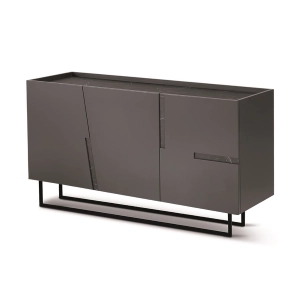 Buffet 160 cm en bois et 3 portes Marbre Anthracite et Noir - Pieds forme GIRONA