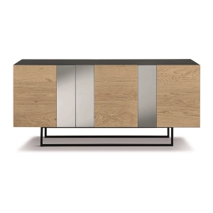 Buffet 3 portes en bois 180 cm Chêne avec pieds forme miroir - ROMEO