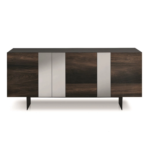 Buffet en bois 180 cm 3 portes Chêne Thermal avec miroir 2 pieds - ROMEO