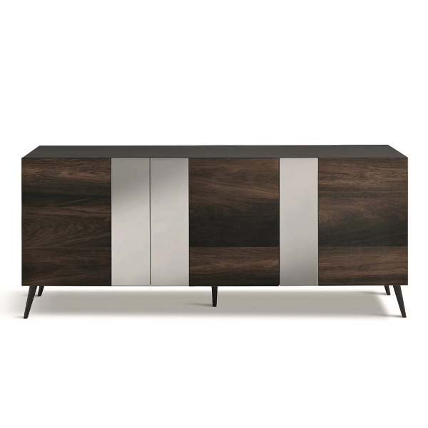 Buffet 180 cm en bois de Chêne Thermal 3 portes avec miroir 5 pieds - ROMEO