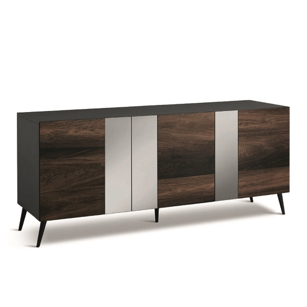Buffet 180 cm en bois de Chêne Thermal 3 portes avec miroir 5 pieds - ROMEO