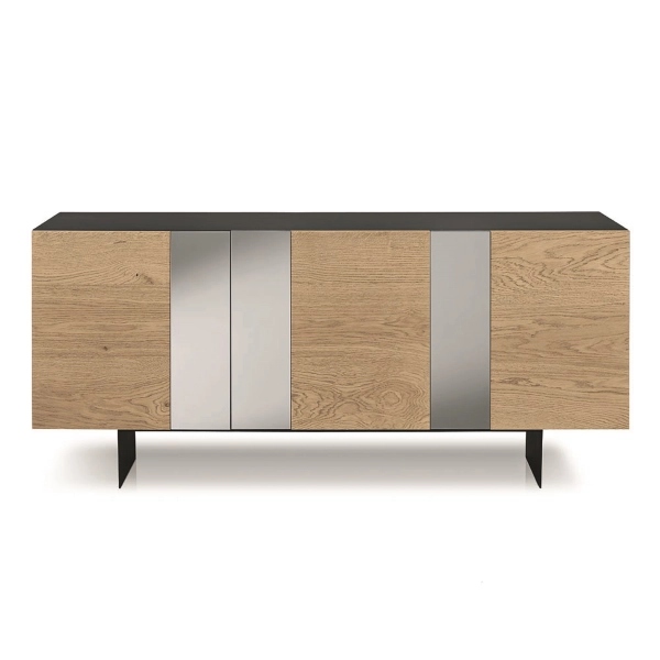 Aparador de madera 180 cm 3 puertas roble con espejo 2 pies - ROMEO