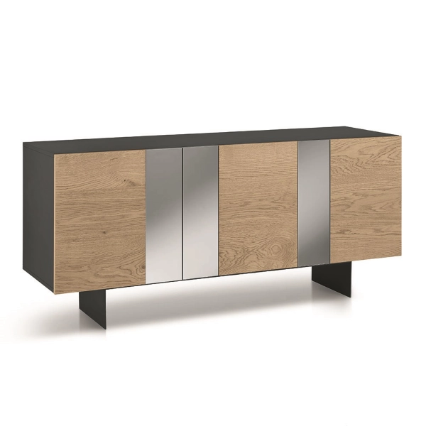 Aparador de madera 180 cm 3 puertas roble con espejo 2 pies - ROMEO