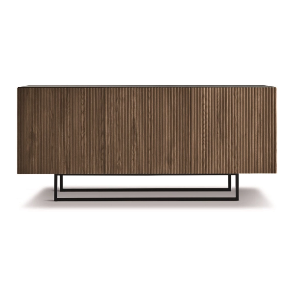 Buffet 3 portes en bois 180 cm Anthracite et Teck avec pieds façonnés - RONDA