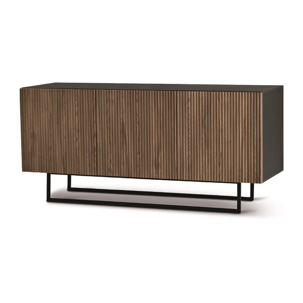 Buffet 3 portes en bois 180 cm Anthracite et Teck avec pieds façonnés - RONDA
