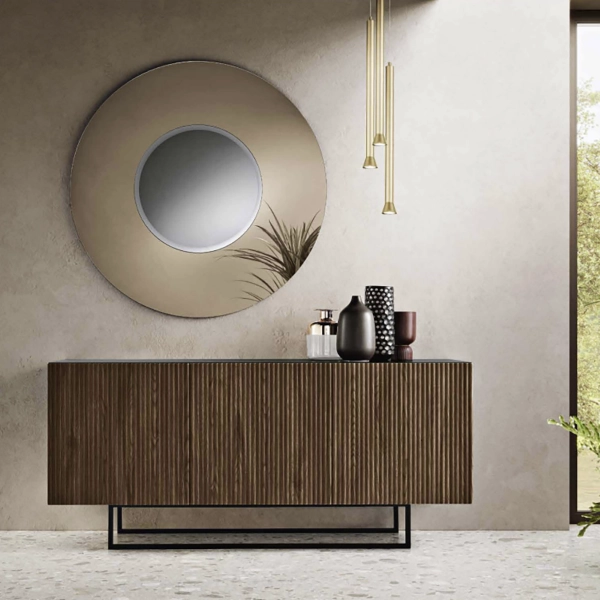 Buffet 3 portes en bois 180 cm Anthracite et Teck avec pieds façonnés - RONDA
