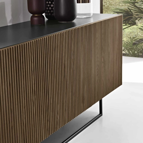 Buffet 3 portes en bois 180 cm Anthracite et Teck avec pieds façonnés - RONDA