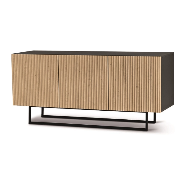 Buffet 3 portes en bois 180 cm Anthracite et Chêne avec pieds façonnés - RONDA