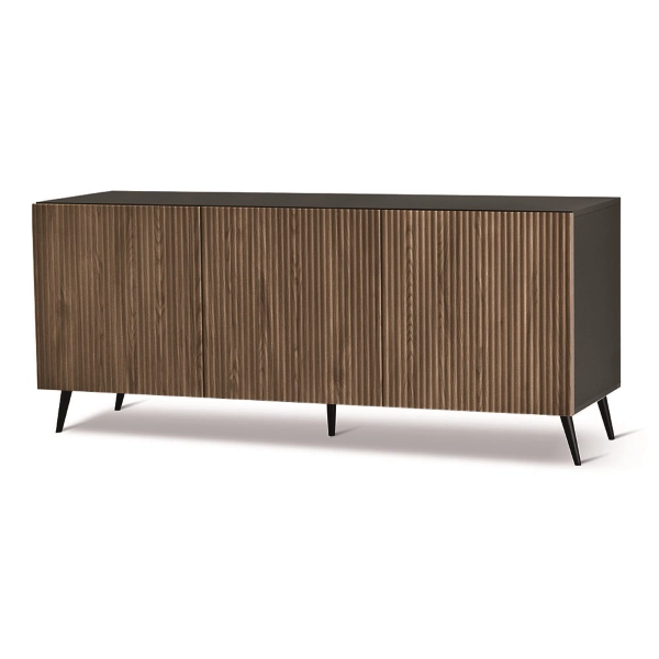 Aparador 180 cm en madera Antracita y Teca 3 puertas con 5 pies - RONDA