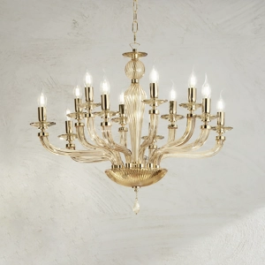 VILLA Hängelampe mit 8 Lichtern aus goldfarbenem Glas D82 cm