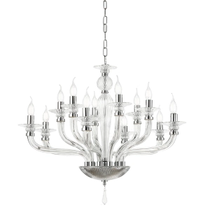 VILLA lámpara de suspensión con 12 luces en vidrio cromado trabajado a mano D85 cm