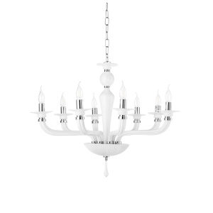 Lámpara colgante VILLA con 8 luces en cristal blanco hecho a mano D82 cm