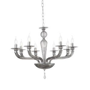 Lámpara de suspensión VILLA con 8 luces en vidrio ahumado hecho a mano D82 cm