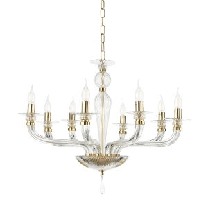 VILLA lámpara de suspensión con 8 luces en cristal dorado hecho a mano D82 cm