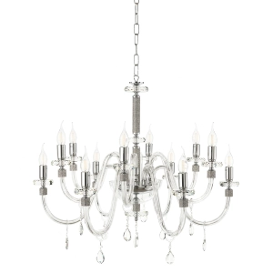 Lámpara de suspensión DIDO en cristal transparente hecho a mano 12 LUCES CROMO D83 cm