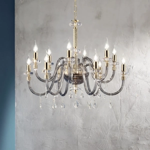 DIDO Pendelleuchte aus handgefertigtem transparentem Glas 12 RAUCHERLICHTER D83 cm