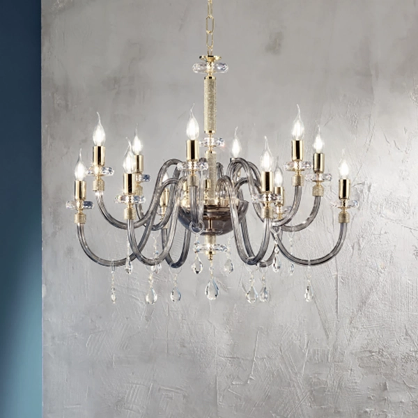 Lampe à suspension DIDO en verre transparent fait main 12 LUMIÈRES FUMÉES D83 cm