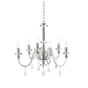 Lámpara de suspensión DIDO en vidrio transparente hecho a mano 6 LUCES CROMO D65 cm