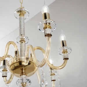 DIDO Pendelleuchte aus handgefertigtem transparentem Glas 6 BERNSTEINLICHTER D65 cm