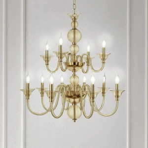 Lámpara de suspension TEBE 12 luces de vidrio AMBAR hecho a mano D87 cm