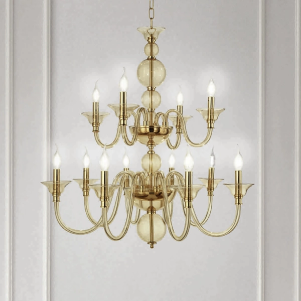 Lámpara de suspension TEBE 12 luces de vidrio AMBAR hecho a mano D87 cm