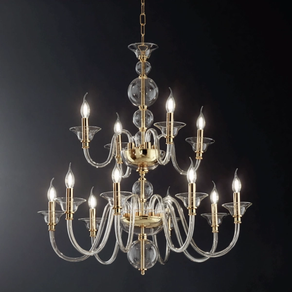 Lámpara de suspensión TEBE de 12 luces en vidrio ORO hecho a mano D87 cm
