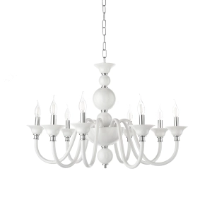 Lámpara de suspensión TEBE con 8 luces en vidrio BLANCO hecho a mano D87 cm