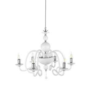 Lámpara de suspensión VIVALDI con 6 luces en vidrio blanco hecho a mano D75 cm