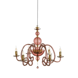 Lámpara de suspensión VIVALDI con 6 luces en vidrio burdeos hecho a mano D75 cm