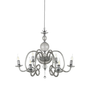 Lámpara de suspensión VIVALDI con 6 luces en vidrio ahumado hecho a mano D75 cm