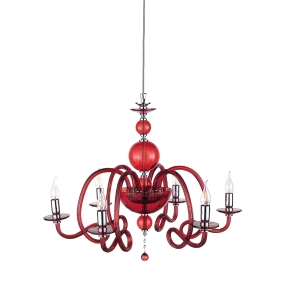 Lámpara de suspensión VIVALDI con 6 luces en cristal rubí hecho a mano D75 cm