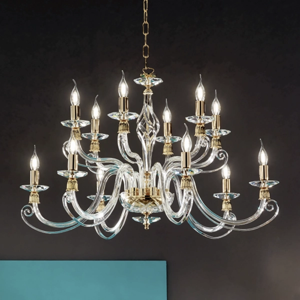 1306 lámpara colgante de vidrio soplado 12 luces 100 cm ORO