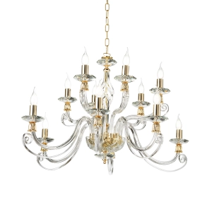 1306 lámpara colgante de vidrio soplado 12 luces 100 cm ORO